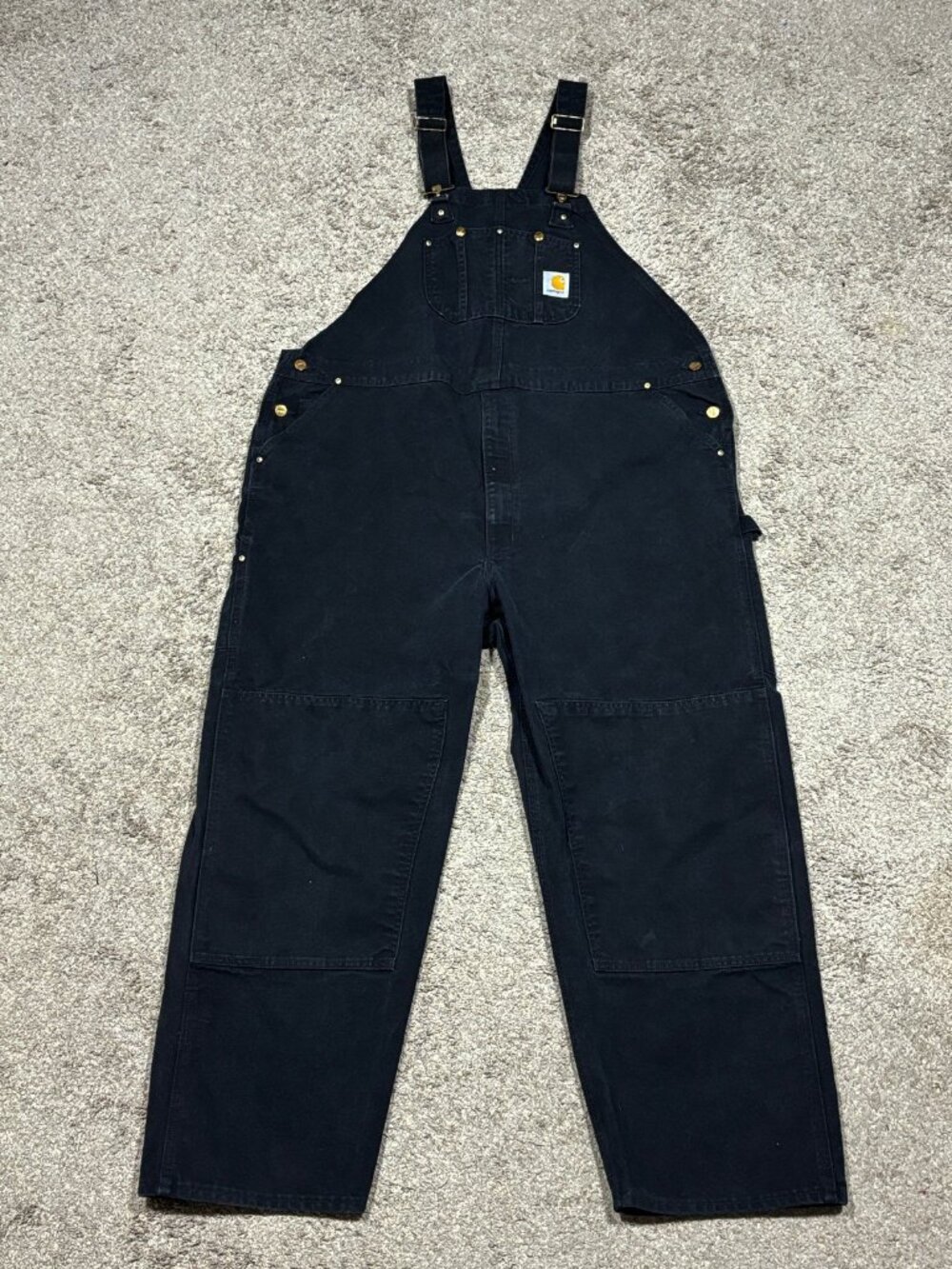 VTG Carhartt R01 BLK Double Knee Canvas Bib Overalls USA Union Made Mens 50x32